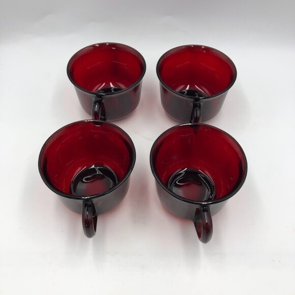 Vintage Ruby Red Glass Set of 4 Mugs Arcoroc France Collectible Glassware - Picture 5 of 12